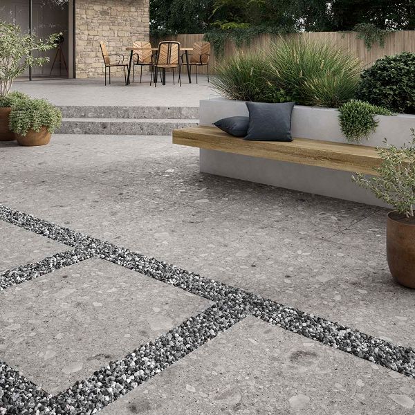 grey terrazzo slabs